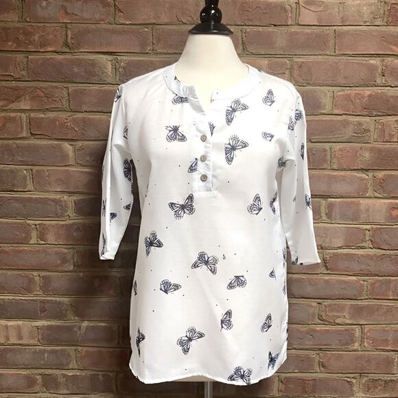 MissLook White Butterfly 3/4 Sleeve Blouse Size Small - Picture 2 of 8